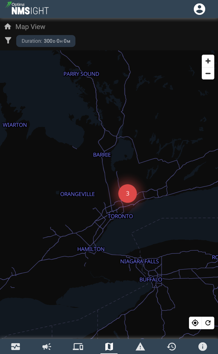Map View showing a cluster bubble near Toronto